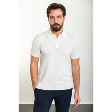 Düz Ekru Slim Fit Polo Yaka Erkek Triko T-Shirt