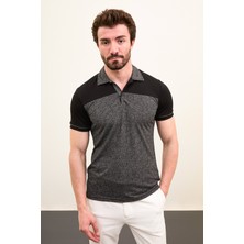 Desenli Siyah Slim Fit Polo Yaka Erkek T-Shirt