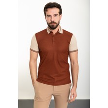 Parçalı Kiremit Slim Fit Polo Yaka Erkek T-Shirt