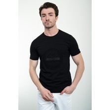 Baskılı Siyah Slim Fit Bisiklet Yaka Basic Erkek T-Shirt