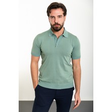 Düz Açık Yeşil Slim Fit Polo Yaka Erkek Triko T-Shirt