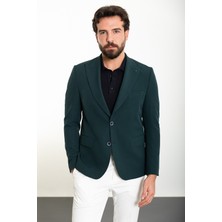 MCR Düz Zümrüt Slim Fit Geniş Yaka Erkek Ceket