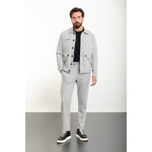 Çizgili Gri Slim Fit Erkek Mont Pantolon Takım