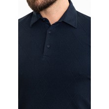 Desenli Lacivert Slim Fit Polo Yaka Erkek T-Shirt