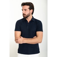 Desenli Lacivert Slim Fit Polo Yaka Erkek T-Shirt