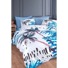 Çeyiz Diyarı Palm  Pamuk Çift Kişilik Nevresim Takımı Mavi
