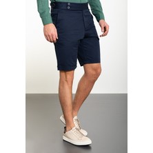 MCR Düz Lacivert Super Slim Fit Kemerli Erkek Şort