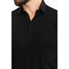 Düz Siyah Slim Fit Polo Yaka Erkek T-Shirt