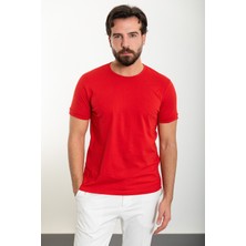 Düz Kırmızı Slim Fit Bisiklet Yaka Erkek T-Shirt