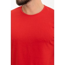 Düz Kırmızı Slim Fit Bisiklet Yaka Erkek T-Shirt