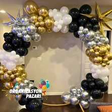 Balon Seti Krom Gold-Krom Gümüş-Siyah-Beyaz 60 Lı Balon Zinciri Seti
