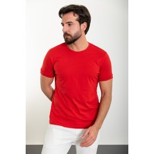 Düz Kırmızı Slim Fit Bisiklet Yaka Erkek T-Shirt