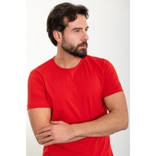 Düz Kırmızı Slim Fit Bisiklet Yaka Erkek T-Shirt