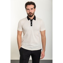 Desenli Siyah Slim Fit Polo Yaka Erkek T-Shirt