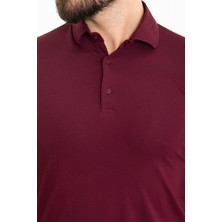 Düz Bordo Slim Fit Polo Yaka Erkek T-Shirt
