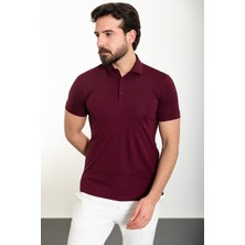 Düz Bordo Slim Fit Polo Yaka Erkek T-Shirt