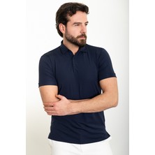 Düz Lacivert Slim Fit Polo Yaka Erkek T-Shirt