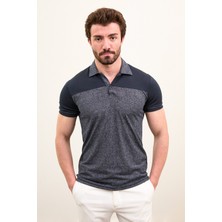 Desenli Lacivert Slim Fit Polo Yaka Erkek T-Shirt