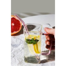 Gilli Store Bambu Kapaklı Borosilikat Renkli Pipetli Cam Bardak Kahve Sunum Isıya Dayanıklı 350ML