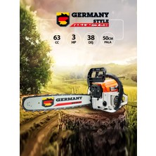 Germany Style Alman Benzinli Testere 15 Hpx 63CC Ağaç Odun Dal Kesme Makinesi Motorlu Testere Yeni Nesil Motor 38 Diş