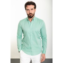 Düz Yeşil Slim Fit Uzun Kollu Erkek Gömlek