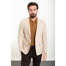 Kırçıllı Bej Slim Fit Mono Yaka Keten Erkek Ceket