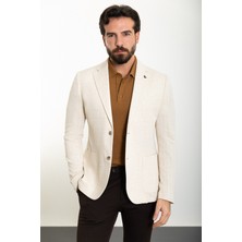 Desenli Ekru Slim Fit Torba Cep Mono Yaka Erkek Ceket