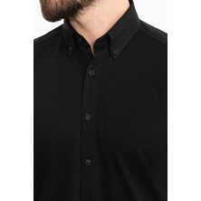 Düz Siyah Slim Fit Kısa Kollu Erkek Gömlek