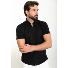Düz Siyah Slim Fit Kısa Kollu Erkek Gömlek