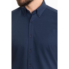 Düz Lacivert Slim Fit Kısa Kollu Erkek Gömlek