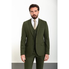 Düz Haki Slim Fit Mono Yaka 8 Drop Klasik Erkek Takım Elbise
