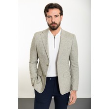 MCR Kırçıllı Haki Slim Fit Mono Yaka Keten Erkek Ceket