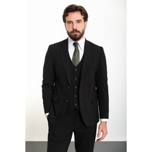 Düz Siyah Slim Fit Mono Yaka 4 Drop Klasik Erkek Takım Elbise
