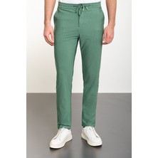 MCR Çizgili Yeşil Super Slim Fit Beli Lastikli İpli Erkek Pantolon