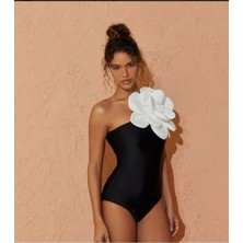 Coesta Ella Siyah Tek Kol Çiçek Aplikli Kadın Body
