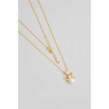 So CHIC İnci Kelebeği 18 Ayar Sarı Altın Kaplama 43 Cm Gümüş Kolye