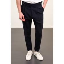 MCR Düz Lacivert Super Slim Fit Kemer Detaylı Tokalı Pileli Erkek Pantolon