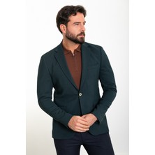 MCR Çizgili Zümrüt Slim Fit Mono Yaka Erkek Ceket