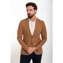 MCR Düz Kamel Slim Fit Torba Cep Mono Yaka Keten Erkek Ceket