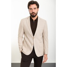 MCR Kırçıllı Açık Bej Slim Fit Torba Cep Mono Yaka Erkek Ceket