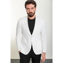 MCR Çizgili Ekru Slim Fit Torba Cep Mono Yaka Gofre Erkek Ceket