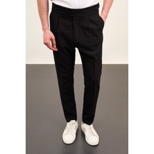 MCR Düz Siyah Super Slim Fit Kemer Detaylı Tokalı Pileli Erkek Pantolon