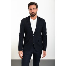 MCR Çizgili Lacivert Slim Fit Mono Yaka Erkek Ceket