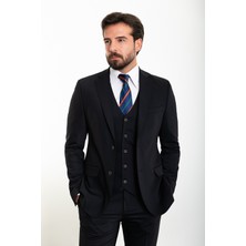 Düz Lacivert Slim Fit Mono Yaka 8 Drop Klasik Erkek Takım Elbise