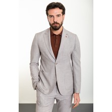 MCR Desenli Bej Slim Fit Torba Cep Mono Yaka Erkek Takım Elbise