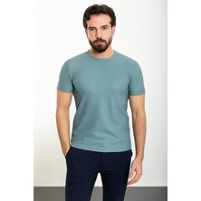 Desenli Açık Yeşil Slim Fit Bisiklet Yaka Erkek T-Shirt