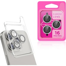 Kupa iPhone 16 Pro Max Kamera Koruma Taşlı Lens Koruyucu Temperli Cam Koruma