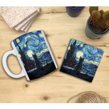 Harikapoli Kediler ve Sanat/van Gogh Yıldızlı Gece The Starry Night Set 8 - Standart Kupa-Taş Bardak Altlığı 1