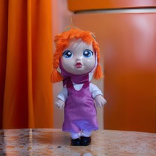 Turuncu Saçlı Sevimli Köy Kızı Bebek - Pembe Giysili Büyük Gözlü Oyuncak Bebek (30 Cm)