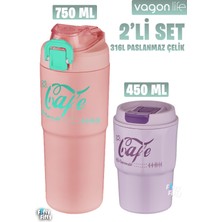 Vagonlife 2'li Çelik Termos-Kahve Bardağı Seti 750ML Çift Kullanım Termos//450ML Mug Kahve Bardağı